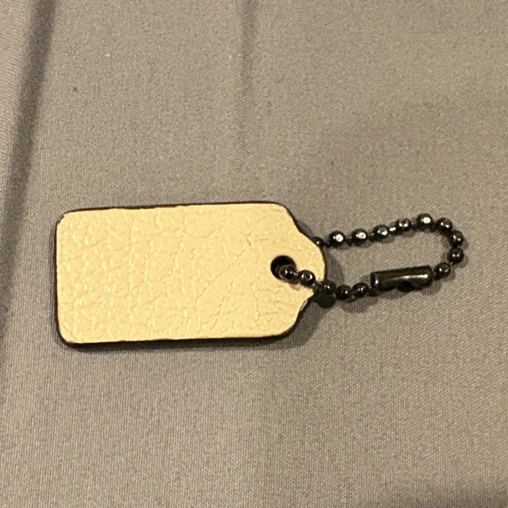 Coach Cream Leather Key Tag with Gunmetal Bead Chain